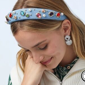 lele sadoughi headband LIGHT DENIM GEM BEZEL DENIM ALICE HEADBAND